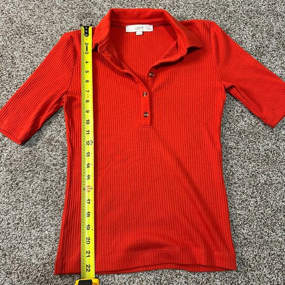 LOFT Women's Ribbed Polo Shirt Petite Size SP In Red - Picture 8 of 10
